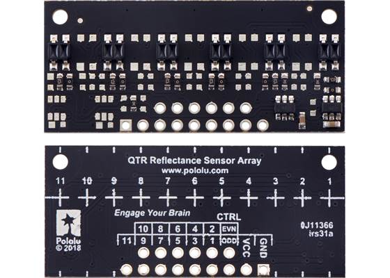 QTR-MD-06A Reflectance Sensor Array, front and back views.
