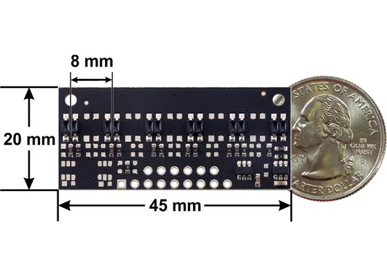 QTR-MD-06A Reflectance Sensor Array dimensions.