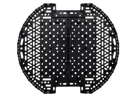 Bottom view of two Romi Chassis Expansion Plates linked with #2-56 screws and machine nuts.