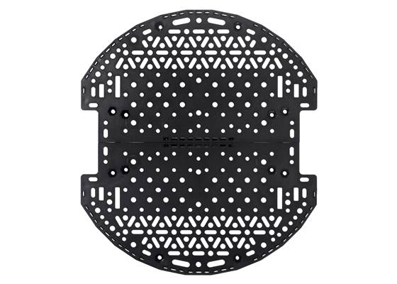 Top view of two Romi Chassis Expansion Plates linked with #2-56 screws and machine nuts.