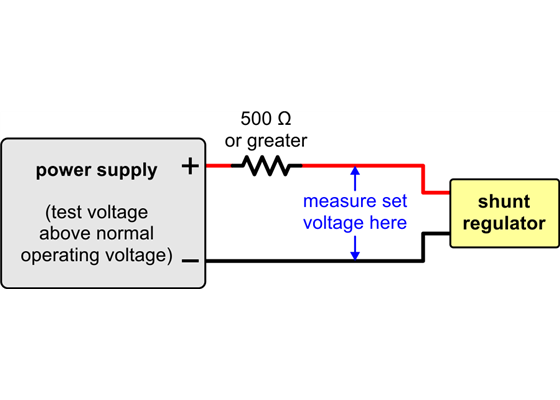 Wiring diagram for adjusting the set voltage on a Shunt Regulator.
