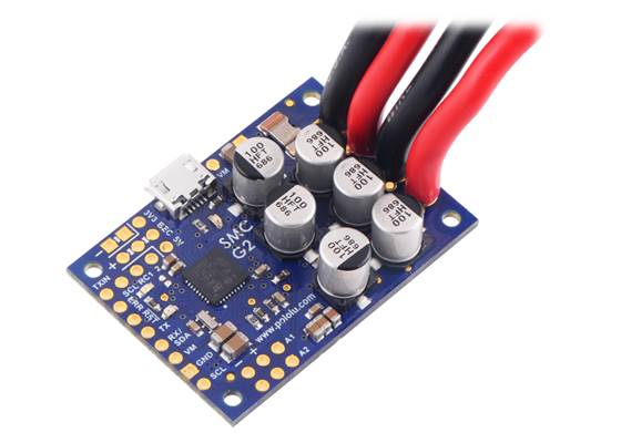 High-Power Simple Motor Controller G2 18v25 or 24v19 with thick wires soldered.
