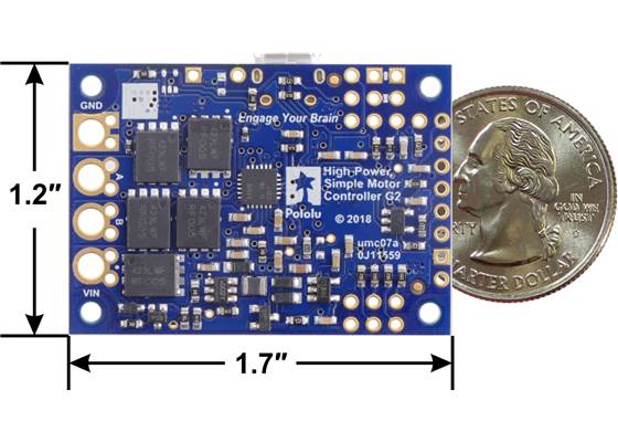 High-Power Simple Motor Controller G2 24v19, bottom view with dimensions.