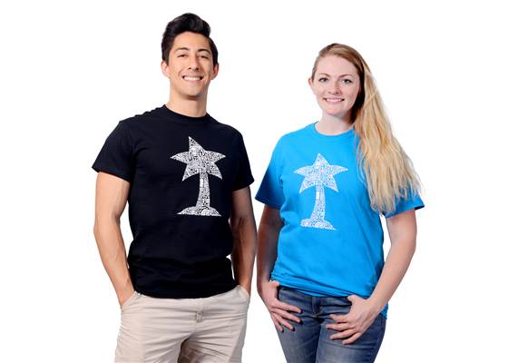 Black and sapphire blue Pololu circuit logo T-shirts.