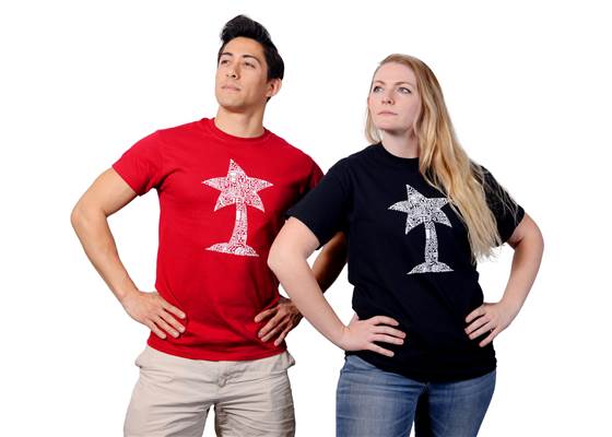 Red and black Pololu circuit logo T-shirts.