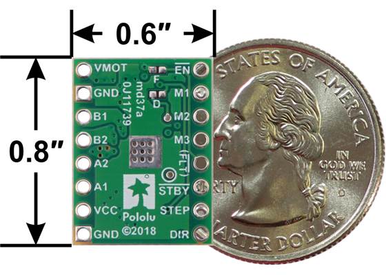 STSPIN820 Stepper Motor Driver Carrier, bottom view with dimensions.