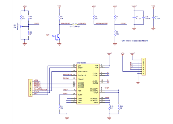 Schematic diagram of the STSPIN820 Stepper Motor Driver Carrier.