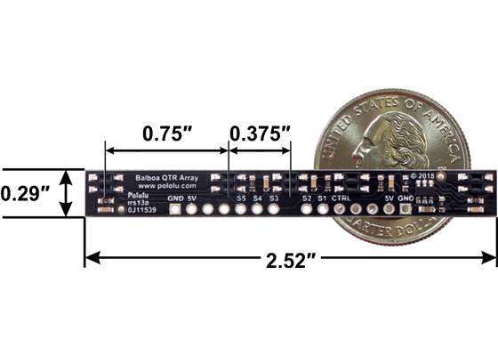 Dimensions of the 5-Channel Reflectance Sensor Array for Balboa 32U4 Balancing Robot.