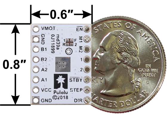 STSPIN220 Low-Voltage Stepper Motor Driver Carrier, bottom view with dimensions.