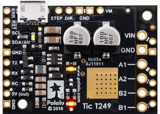 Tic T249 USB Multi-Interface Stepper Motor Controller (top view).