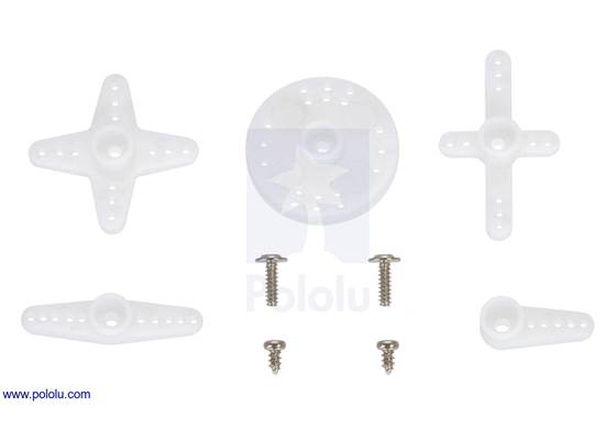 An example of hardware included with the FEETECH FS90 and FS90R micro servos.  Actual hardware might vary.