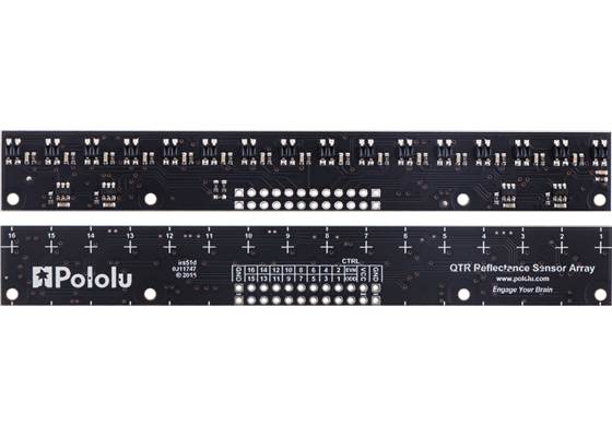 QTR-MD-16RC Reflectance Sensor Array, front and back views.