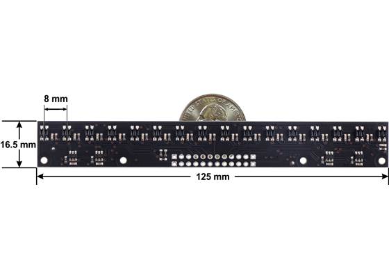 QTR-MD-16RC Reflectance Sensor Array dimensions.