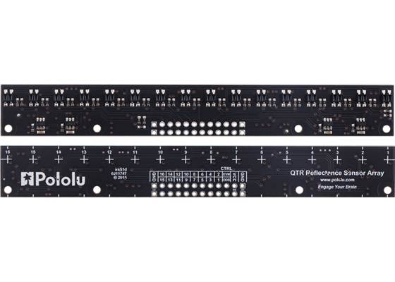 QTR-MD-16A Reflectance Sensor Array, front and back views.