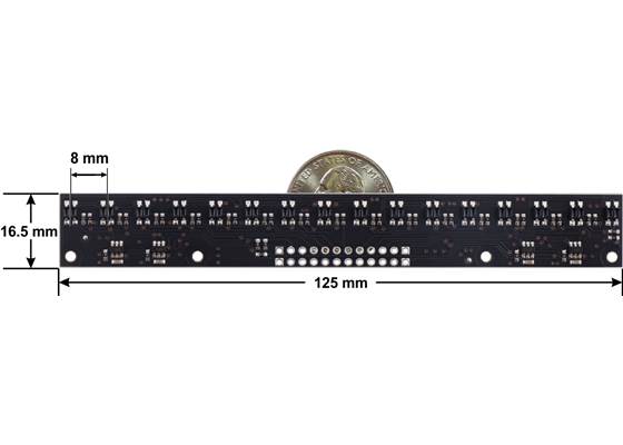 QTR-MD-16A Reflectance Sensor Array dimensions.