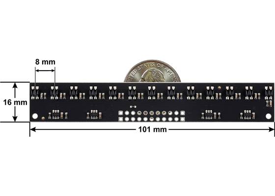 QTR-MD-13RC Reflectance Sensor Array dimensions.