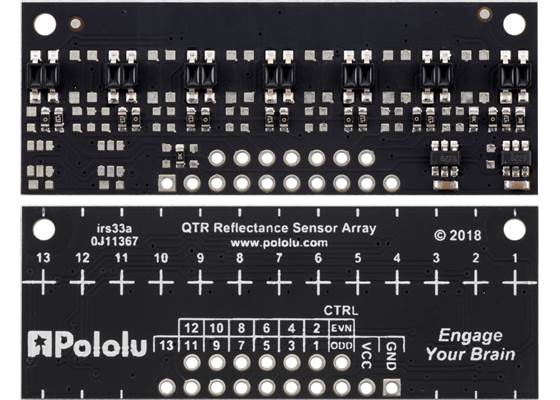 QTR-MD-07A Reflectance Sensor Array, front and back views.