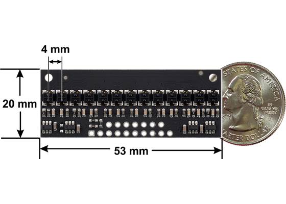 QTRX-HD-13RC Reflectance Sensor Array dimensions.