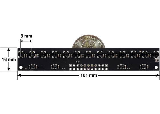 QTRX-MD-13RC Reflectance Sensor Array dimensions.
