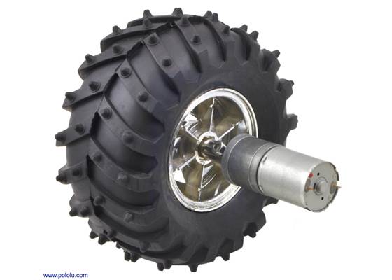 Dagu Wild Thumper wheel 120&#215;60mm (chrome) with Pololu 25D&nbsp;mm metal gearmotor.