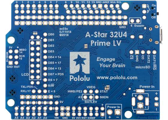 A-Star 32U4 Prime LV, bottom view.