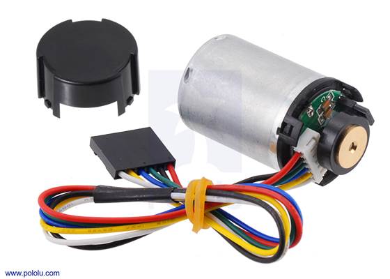 25D&nbsp;mm motor with 48&nbsp;CPR encoder (no gearbox), shown with end cap removed.