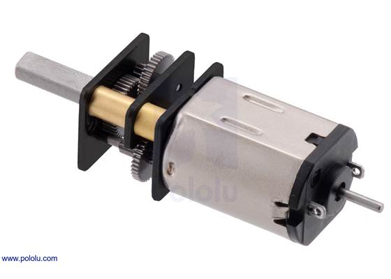 380:1 Micro Metal Gearmotor with extended motor shaft, precious metal brushes, and stainless steel gearbox plates.