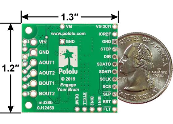 Pololu High-Power Stepper Motor Driver 36v4, bottom view with dimensions.