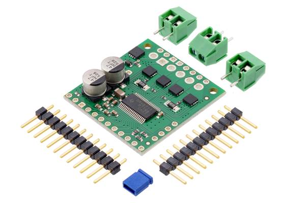 Pololu High-Power Stepper Motor Driver 36v4 with included headers, shorting block, and terminal blocks.