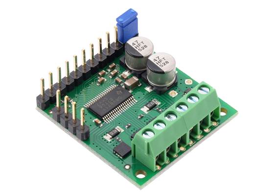 Pololu High-Power Stepper Motor Driver 36v4 with included headers and terminal blocks soldered and shorting block installed.