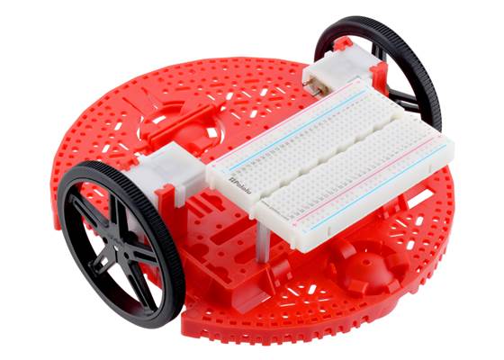 Pololu 400-Point Breadboard with Mounting Holes mounted on a Romi Chassis.