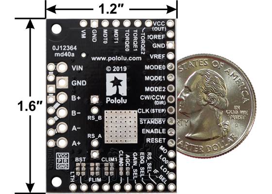 TB67S128FTG Stepper Motor Driver Carrier, bottom view with dimensions.