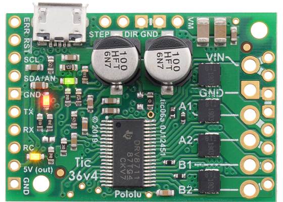 Tic 36v4 USB Multi-Interface High-Power Stepper Motor Controller (top view).