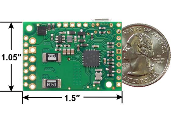 Tic 36v4 USB Multi-Interface High-Power Stepper Motor Controller, bottom view with dimensions.