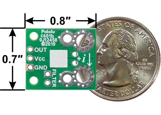 ACHS-712x current sensor carrier (cs01b), bottom view with dimensions.
