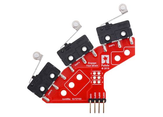 Left Bumper Switch Assembly for Romi/TI-RSLK MAX (Through-Hole Pins Soldered).