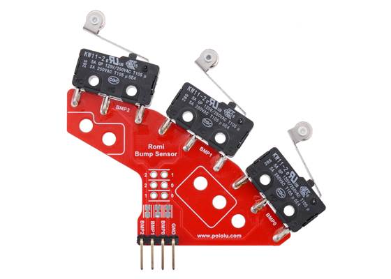 Right Bumper Switch Assembly for Romi/TI-RSLK MAX (Through-Hole Pins Soldered).