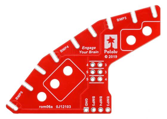 PCB for the Bumper Switch Kit for Romi/TI-RSLK MAX, top side for left assembly (bottom side for right assembly).
