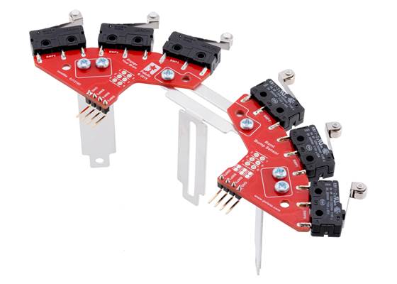 Bottom view of bumper switch assemblies with Sharp distance sensor brackets mounted.