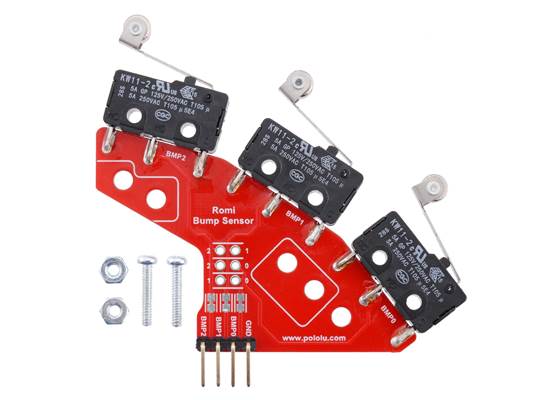 Right Bumper Switch Assembly for Romi/TI-RSLK MAX (Through-Hole Pins Soldered).
