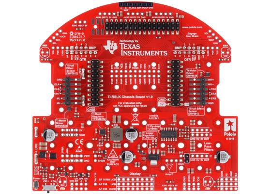 TI-RSLK Chassis Board v1.0 for TI-RSLK MAX, top view.