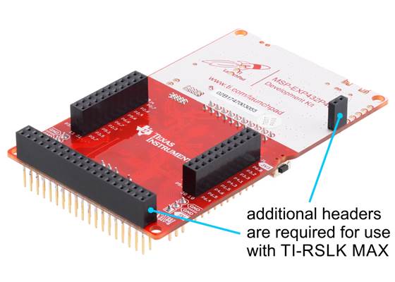 The TI MSP432 LaunchPad must be specially assembled with a 2×19 stackable female header and a 1×2 female header so it can plug into the TI-RSLK MAX Chassis Board.