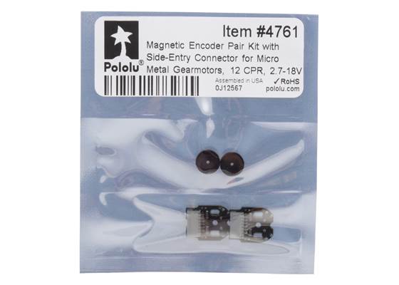 Standard packaging for the Magnetic Encoder Pair Kit with Side-Entry Connector for Micro Metal Gearmotors, 12 CPR, 2.7-18V.