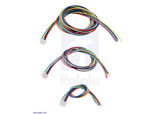 6-Pin Single-Ended Female JST SH-Style Cables (75 cm top, 30 cm center, 12 cm bottom).