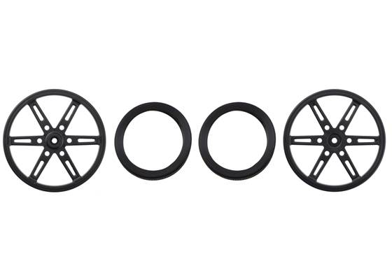 Parts included with Pololu Wheel for Standard Servo Splines (25T, 5.8mm) &#8211; 70x8mm, Black, 2-Pack.