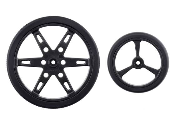 60&nbsp;mm and 40&nbsp;mm Pololu Wheels for Micro Servo Splines (21T, 4.8mm).