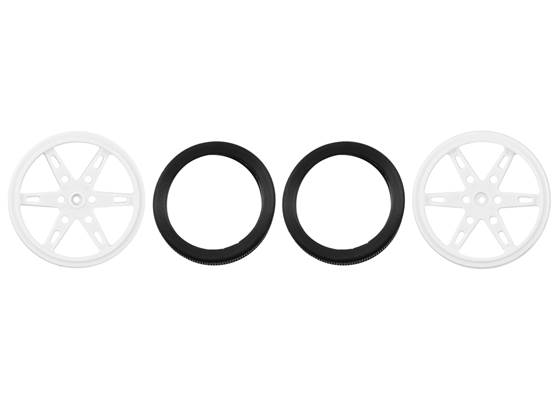Parts included with Pololu Wheel for Micro Servo Splines (21T, 4.8mm) &#8211; 60x8mm, White, 2-Pack.