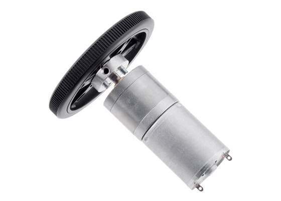 60&nbsp;mm Pololu Wheel for Micro Servos with a universal mounting hub and 25D metal gearmotor.