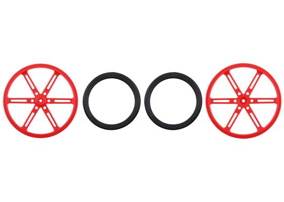 Parts included with Pololu Wheel for Standard Servo Splines (25T, 5.8mm) &#8211; 90x10mm, Red, 2-Pack.