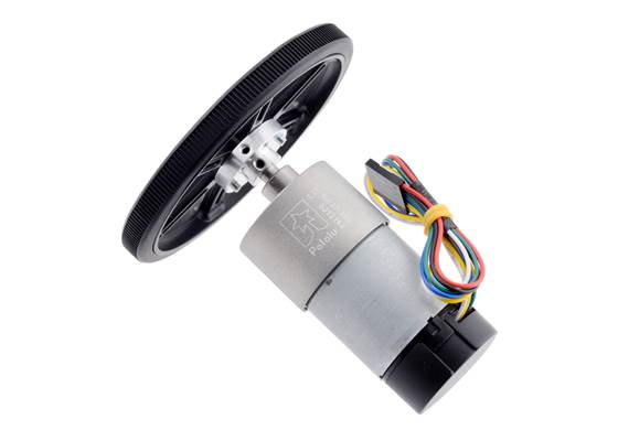 90&nbsp;mm Pololu Wheel for Standard Servos with a universal mounting hub and 37D metal gearmotor.